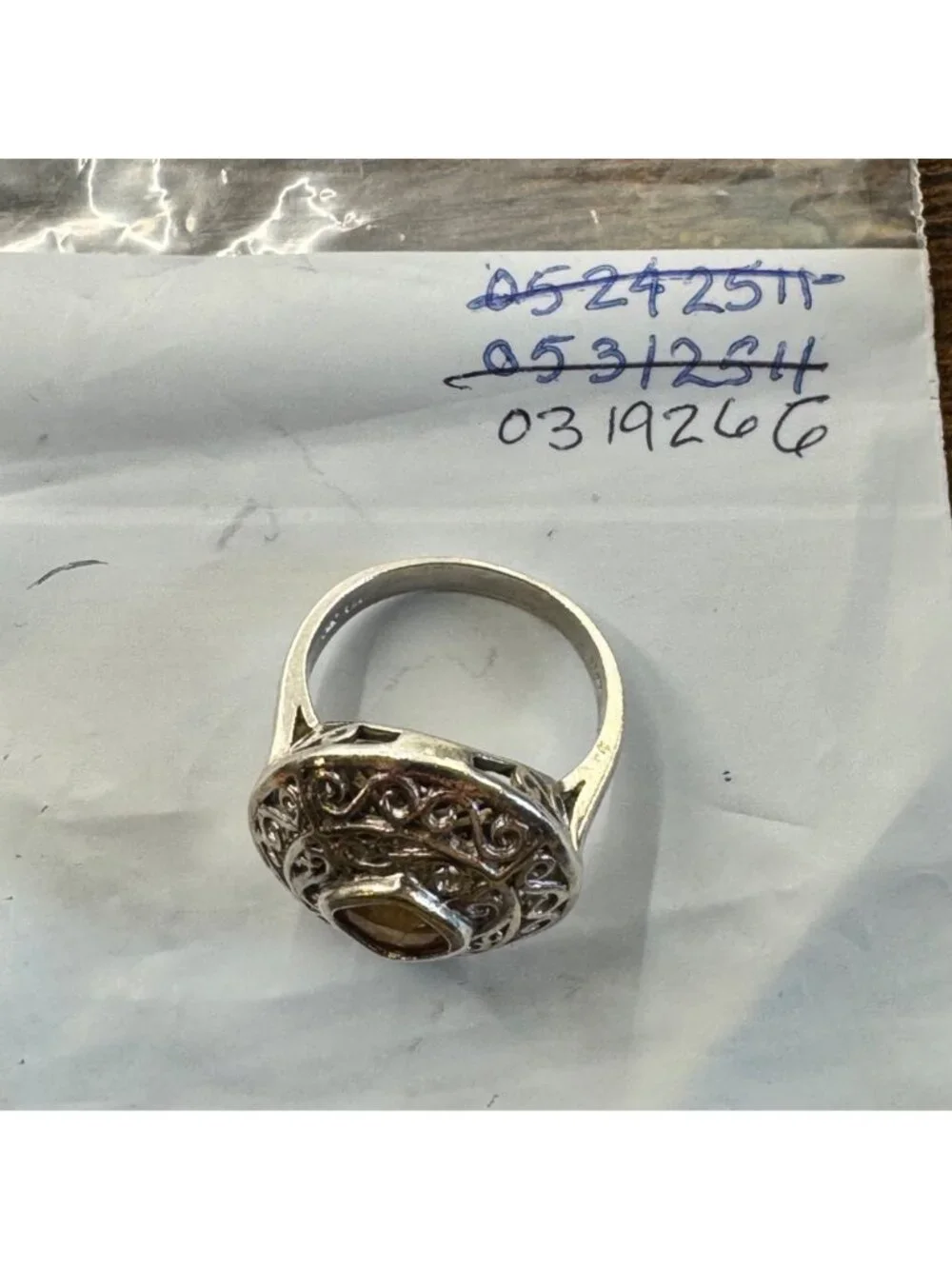 Citrine Filigree Design Statement Ring Sterling Silver 925 Size 9.5